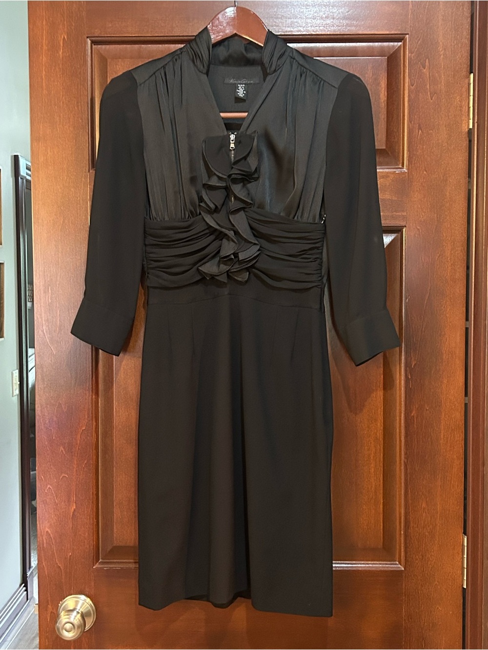 Kenneth Cole New York Black Ruffle Front Sheath Dress Size 4P